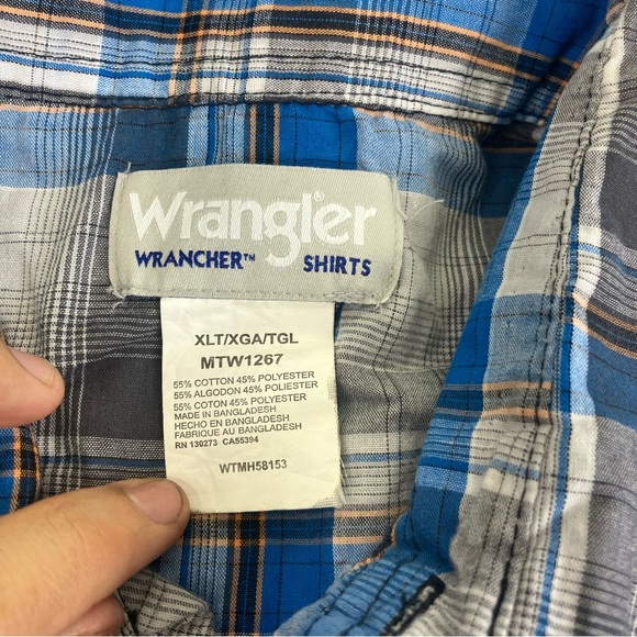 Vintage Wrangler Men’s Pearl Snap Flannel Size XLT blue and grey rancher cowboy - Picture 3 of 9